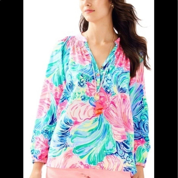 •Lilly Pulitzer• Beach Please Elsa Silk Blouse NWT - Picture 2 of 8